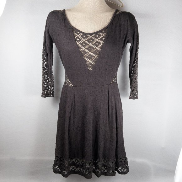 Free People Dresses & Skirts - Free People Cutout Lace Dress Peekaboo Gray A-Line Skater XSmall